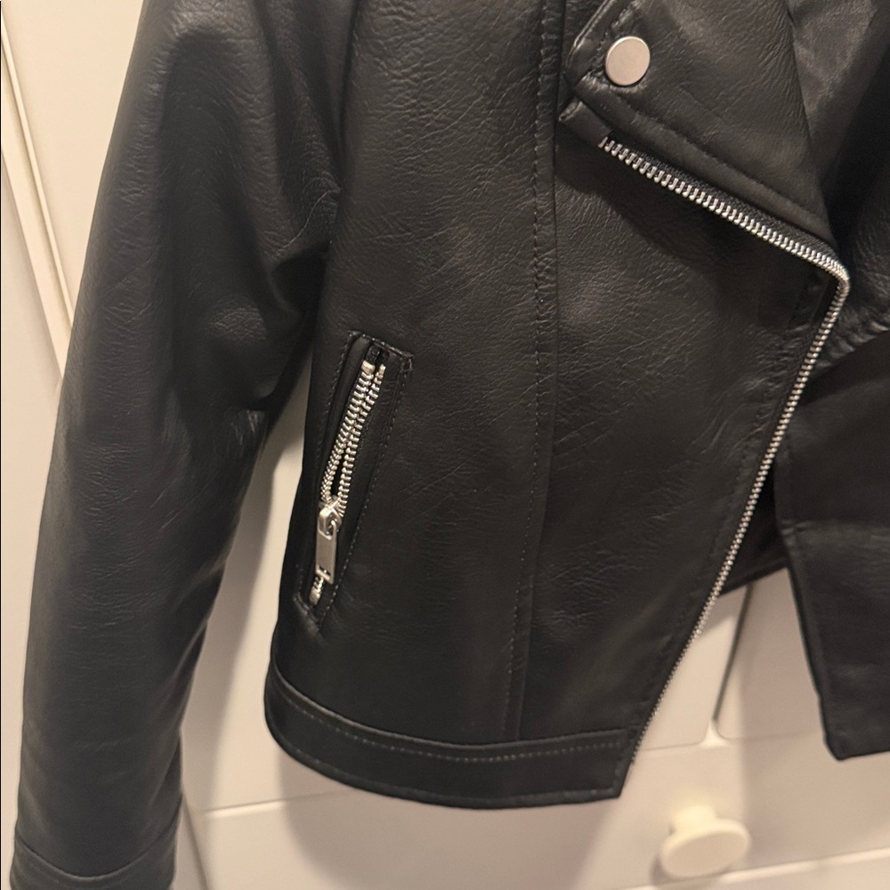 Girls Black Faux Leather Jacket - Picture 4 of 7